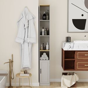 Mobiletto Sottile a 6 Ripiani, 183 cm di Altezza, con 1 Porta e 2 Ripiani Regolabili, Libreria Espositiva Autoportante per Arredamento Bagno - Product Image 5