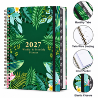 Agenda hebdomadaire et mensuel personnalisé à couverture rigide florale A5, carnet à spirale avec bande élastique, papier offset, usage bureautique