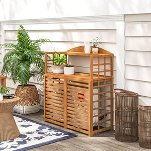 Schermo per la privacy del condizionatore d'aria da esterno in legno marrone chiaro con ripiani, per patio e tavolo da giardinaggio - Product Image 2