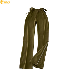 Pantalones de Cintura Alta con Corte en V para Mujer - Pantalones Anchos con Detalle de Lazo Lateral y Costuras en Contraste, Leggings de Yoga - Product Image 3