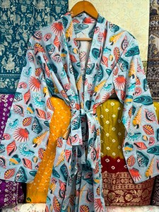 Boho Printed Cotton Kimono Dress Womans Long Night Wear Maxi Kaftan casual Wear <b>Cardigan</b> for Holidays Vacations Sustain - Product Image 3