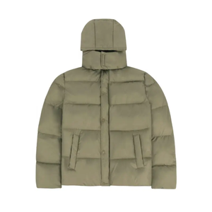 Veste matelassée à capuche pour homme, couleur vert olive, avec col montant et fermeture à boutons, manteau d'hiver en duvet, style décontracté - Product Image 1