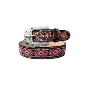 Cinturón de vaquero bordado con cuentas de cuero genuino resistente respetuoso con el medio ambiente hecho a mano indio occidental Vintage de aleación de Metal personalizado OEM - Product Image 1