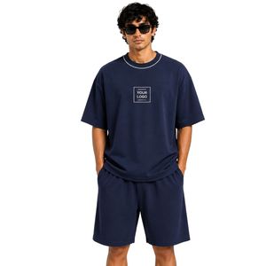 <b>Navy</b> Blue Men Oversized <b>TShirt</b> And Shorts Set Custom Logo Crew Neck Short Sleeve Casual Streetwear Summer Wholesale Manufacturer - Product Image 1