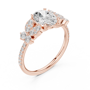 Bague de fiançailles en or rose avec diamant taille ovale, design floral en grappe, bijoux de style classique pour femme - Product Image 3