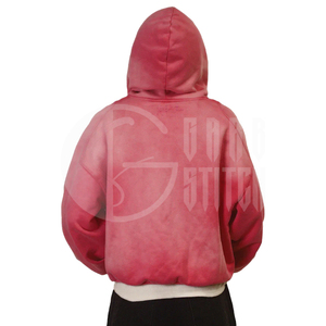 Sudadera con capucha y cremallera Sun Fade unisex, corte holgado, estilo moderno, rosa, forro polar, ecológica, con bolsillo - Product Image 4