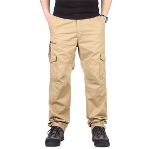 Pantalon cargo pour homme, taille élastique, plusieurs poches, en toile, coupe droite décontractée, respirant, poids moyen, pour le printemps - Product Image 1