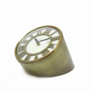 Roman Numerical Table Clock Aluminum Metal Home Office <b>Study</b> <b>Desk</b> Round Shape Quartz Analog Golden Plated - Product Image 1