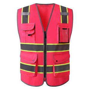 Gilet réfléchissant jaune vert fluorescent haute visibilité sans manches avec fermeture éclair sur le devant et plusieurs poches pour le travail - Product Image 6