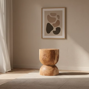 Tabouret de salon en teck d'inspiration scandinave avec finition écologique pour appartement, salon, villa et intérieurs commerciaux - Product Image 1