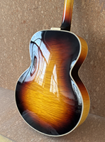 Guitare semi-finie artisanale à corps creux de 16 pouces avec table arquée, pièces personnalisables, en érable, épicéa, ébène et yunzhi sculptés