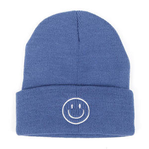 Unisex Beanie <b>Hat</b> 56-58CM Solid Color Embroidery Smile Face Casual Winter Cap Acrylic Knit <b>Warm</b> <b>Hat</b> for Adults - Product Image 2