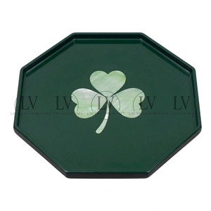 Plateaux de service décoratifs laqués brillants en gros avec motif trèfle MOP pour la Saint-Patrick, fabriqués au Vietnam - Product Image 2