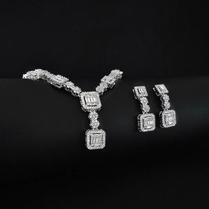 18K Gold Plated Women's Square <b>Crystal</b> Moissanite Diamond Deluxe 4-piece Bridal Silver Jewelry And Wedding Jewelry <b>Set</b> - Product Image 6