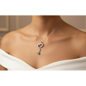 14KT Certified Heart <b>Pendant</b> with Diamonds & Natural <b>Emerald</b> Drop - Product Image 1