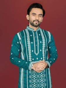 <b>Mens</b> Cotton Embroidered Reversible <b>Kurta</b> Sherwani Tunic Long Sleeve Formal Indian/Pakistani Clothing for Wedding Diwali Party - Product Image 2
