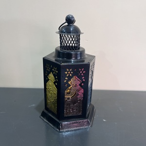 Mini Decorative Iron and colour glass <b>Lantern</b> with <b>Black</b> Finish Home Decoration - Product Image 5