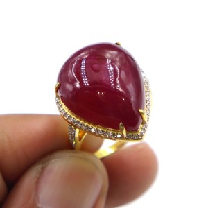 Bague en argent sterling 925 plaqué or avec grenat rouge naturel et diamant, bague cadeau en pierres précieuses, bijoux pour femme - Product Image 5