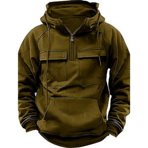 Sudadera con Capucha y Cierre de Cremallera para Hombre, Color Azul Marino Sólido, Algodón French Terry, Estilo Casual con Bolsillos, Corte Regular, para Otoño - Product Image 3