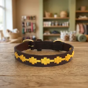 Elegant Polo Stitch Luxury Polo Leather <b>Dog</b> Collar Genuine Leather with Handwoven Design from Divine International - Product Image 6