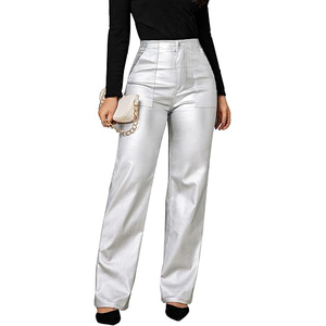 Pantalones de Cuero Genuino Transpirables y Ecológicos para Mujer, Cintura Alta, Corte Regular, Elásticos, Rectos, Casuales, para el Verano - Product Image 4