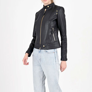 Winter Bomber Leather Cropped Women Jacket Knitted Breathable Eco-Friendly Winter Use Custom Made Women's Leather Jacket - Product Image 3