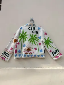 Chaqueta Reversible de Lino y Algodón Blanco Bordada a Mano para Mujer con Tema de Playa Tropical - Product Image 2