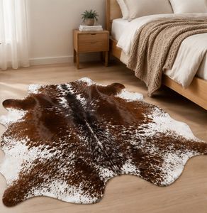 Tapis en cuir de vachette marron et blanc, motif animalier, forme originale, style ferme, décoration de salon, cuir véritable, nettoyage facile - Product Image 5