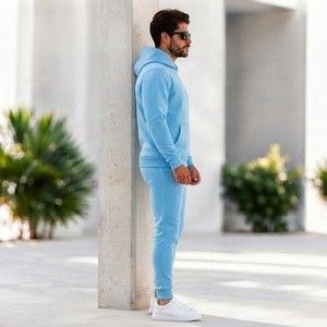 Conjunto Deportivo de Invierno para Hombre, 2 Piezas, Sudadera de Forro Polar con Estampado de Manga Larga y Pantalones, Sudadera con Capucha Informal de Color Sólido - Product Image 5