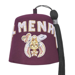 Handcrafted Shriners Burgundy Waterproof 100% Wool Casual Fez <b>Hat</b> Double Row 3D Embroidery Rhinestone Letters Adjustable - Product Image 1