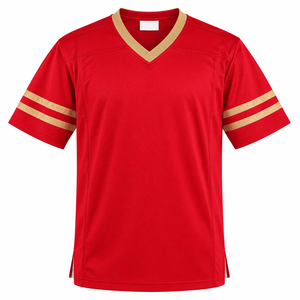 Jersey de Fútbol Americano Personalizado Rojo y Dorado, Cuello en V, Manga Corta, Malla Transpirable, Uniforme de Equipo - Product Image 1