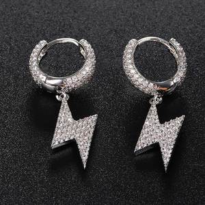 Pendientes de Plata 925 con Moissanita y Diamantes Certificados para Hombre, Diseño Rayo, Estilo Iced Out, Ligeros, Joyería de Lujo Hip Hop - Product Image 2