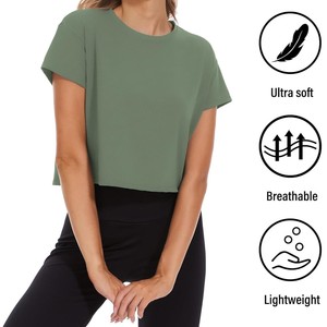 Camiseta de Punto para Mujer, Cuello Redondo, Manga Corta, Color Sólido, con Botones, Transpirable, Ecológica, de Secado Rápido, Corte Regular, Casual - Product Image 6