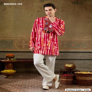 Latest Collection Rayon with Kutchhi Style Embroidery-<b>Mirror</b> work & Printed & V-Neck Man's Kurta-Pant Supplier from India - Product Image 1