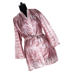 KS012 Kimono Sari Vintage de Seda Pura para Mujer, Estilo Abstracto, Talla Única Ajustable, Chaqueta Larga - Product Image 6
