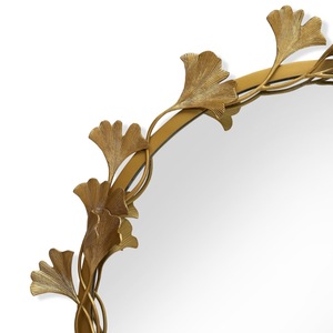 Espejo de Pared Redondo de Latón de Calidad Garantizada con Marco de Hoja de Ginkgo, Diseño Metálico Decorativo Bohemio - Product Image 2