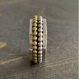 Two Tone 925 <b>Silver</b> <b>Spinner</b> <b>Ring</b> Handmade Textured Beaded Meditation Smooth Rotating Band Everyday Wear - Product Image 3