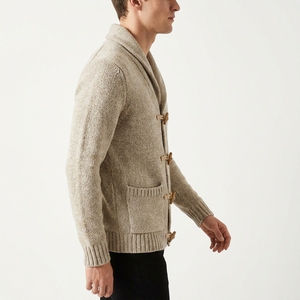 Cardigan en tricot bouclé texturé uni pour homme, col châle, pull côtelé épais à boutons, vêtement d'extérieur d'hiver ODM - Product Image 3