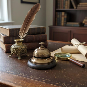 Sonnette de service en bronze avec base en bois foncé, sonnette de réception classique à bouton-poussoir, sonnette de comptoir pour hôtel, restaurant - Product Image 4