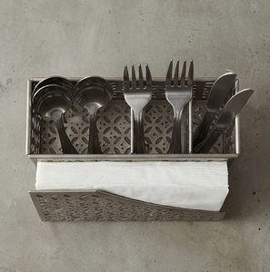 Rectangular Stainless Steel <b>Utensil</b> Holder Cutlery <b>Organizer</b> with Napkin Rack Hollow Out for Kitchen - Product Image 3