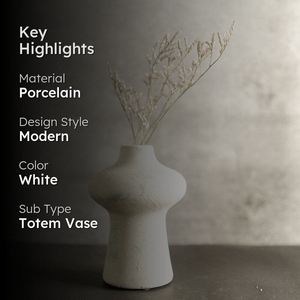 Jarrón tótem de porcelana beige geométrico de diseño moderno, minimalista y abstracto, tipo pilar, para flores. - Product Image 3