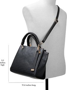 Women's Woven Pattern Tote Bag Braided Handle Shoulder <b>Handbag</b> <b>Medium</b> Synthetic Leather for Daily Shopping - Product Image 2