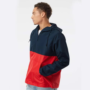 <b>Men's</b> Hooded Color Blocking Windproof <b>Jacket</b> <b>Half</b> <b>Zip</b> Front Pocket Regular Fit Casual Style Polyester Material Autumn Wear - Product Image 5
