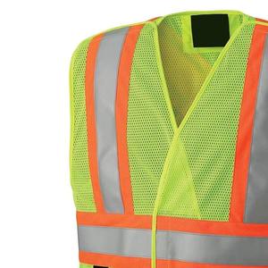 Chaleco de Seguridad Reflectante de Alta Visibilidad Unisex, Ropa de Trabajo de Malla de Poliéster Verde con Rayas Naranjas y Plateadas - Product Image 2
