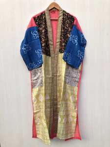 Robe Kimono Longue en Soie de Jardin, Kimono Sari en Soie Florale, Robe Sari Vintage, Robe de Plage Douce pour Fête, Kimono en Soie Indienne Fait Main - Product Image 5