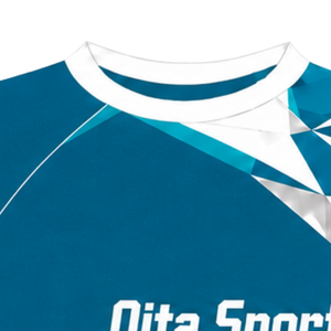 Maillot de compression athlétique à manches courtes, col ras du cou, motif géométrique, pour entraînement de performance, couleur Teal White - Product Image 5