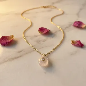 Collar con colgante de cuarzo rosa y circonita cúbica, chapado en oro de 18k, para mujer, accesorios de moda, joyería al por mayor. - Product Image 6