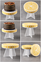 Support à gâteau rotatif jaune, plateau tournant décoratif imprimé, fait main, moderne, en MDF et résine d'os, pour la pâtisserie et la décoration de pâtisseries