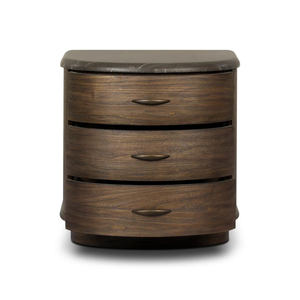 Modern <b>Wooden</b> Nightstand with 3 Curved Drawers and Marble Top, Dark Walnut <b>Bedside</b> <b>Cabinet</b> for Bedroom Furniture - Product Image 6