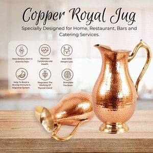 Premium Quality 1.5ltr Royal Premium Water <b>Jug</b> Copper Serving <b>Jug</b> <b>Drinking</b> <b>Jug</b> Pitcher with Brass Handle for Home Kitchen Party - Product Image 2